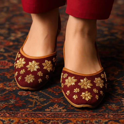 Maroon Floral Embellished Khussa
