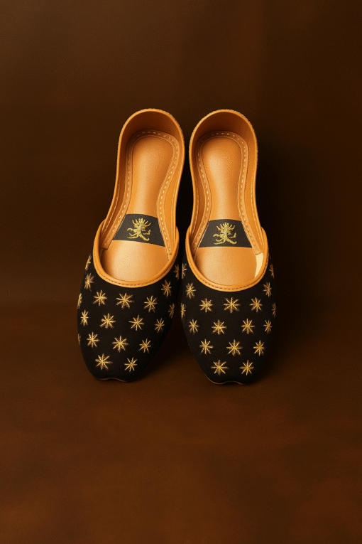 Noor-e-Zuakh Black – Handcrafted Khussa with Golden  Tilla Work - Image 4