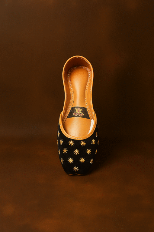 Noor-e-Zuakh Black – Handcrafted Khussa with Golden  Tilla Work - Image 2