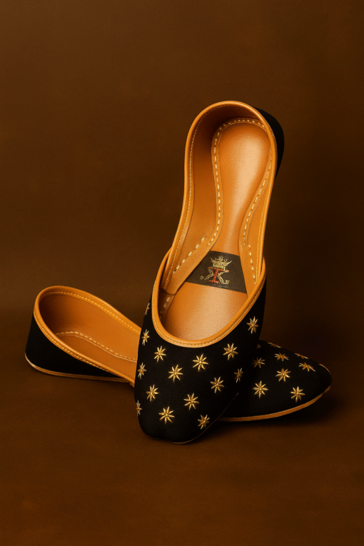 Noor-e-Zuakh Black – Handcrafted Khussa with Golden  Tilla Work - Image 3