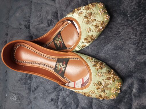 Fancy Embellished Pista Color Khussa - Image 3