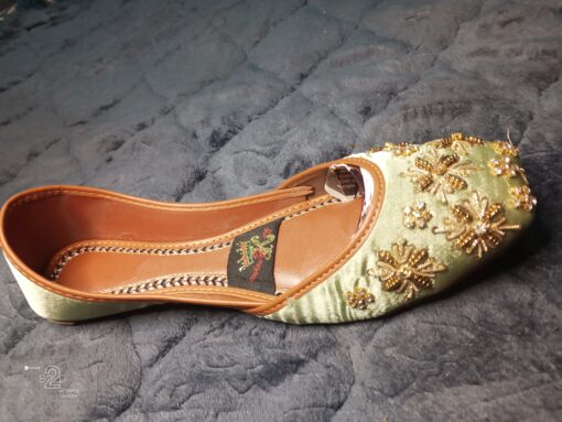 Fancy Embellished Pista Color Khussa - Image 4