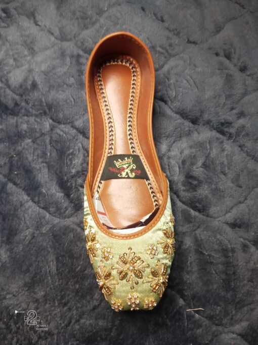 Fancy Embellished Pista Color Khussa - Image 5